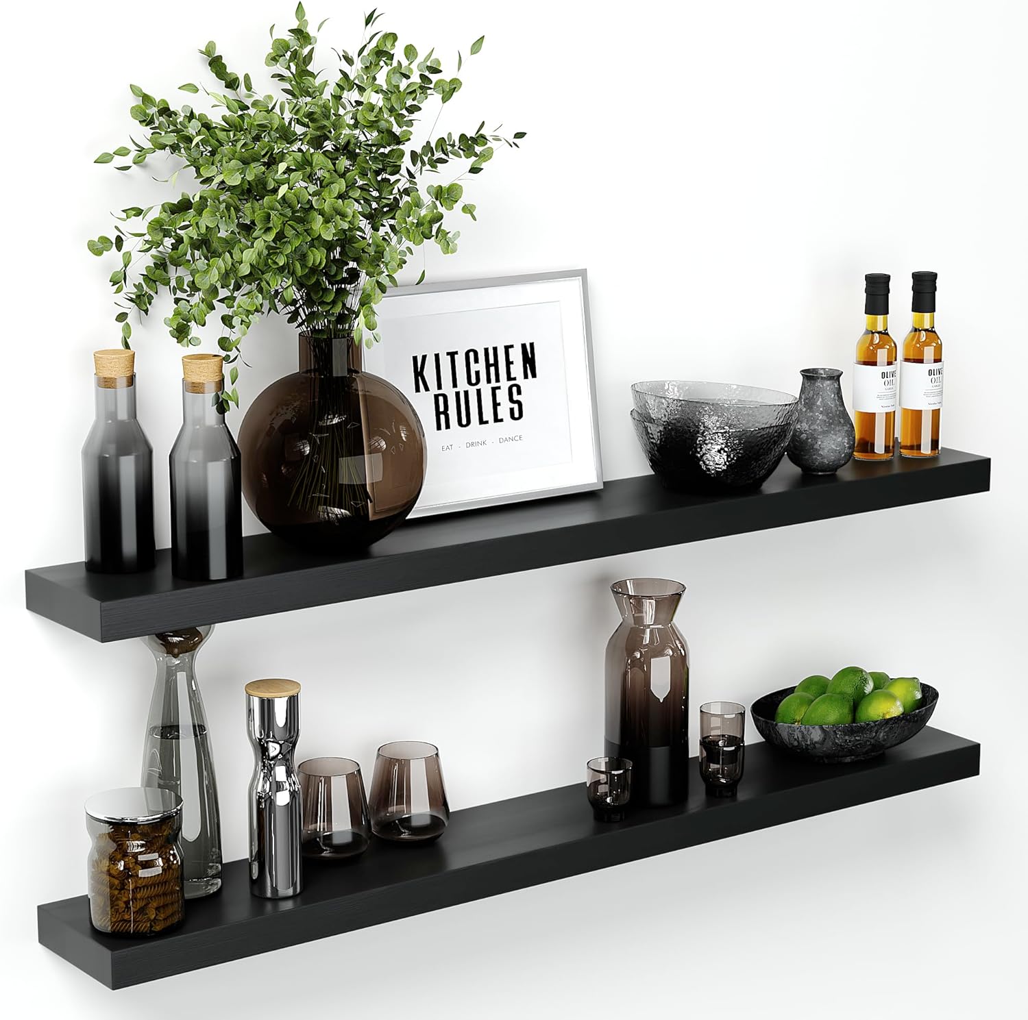 Homeforia Black Floating Shelf 48in - Elegant Solid Wood Design