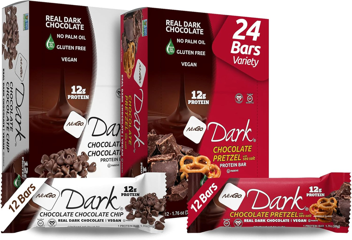 NuGo Dark Variety Pack - 24 Bars, 12g Protein, Vegan & Gluten-Free!