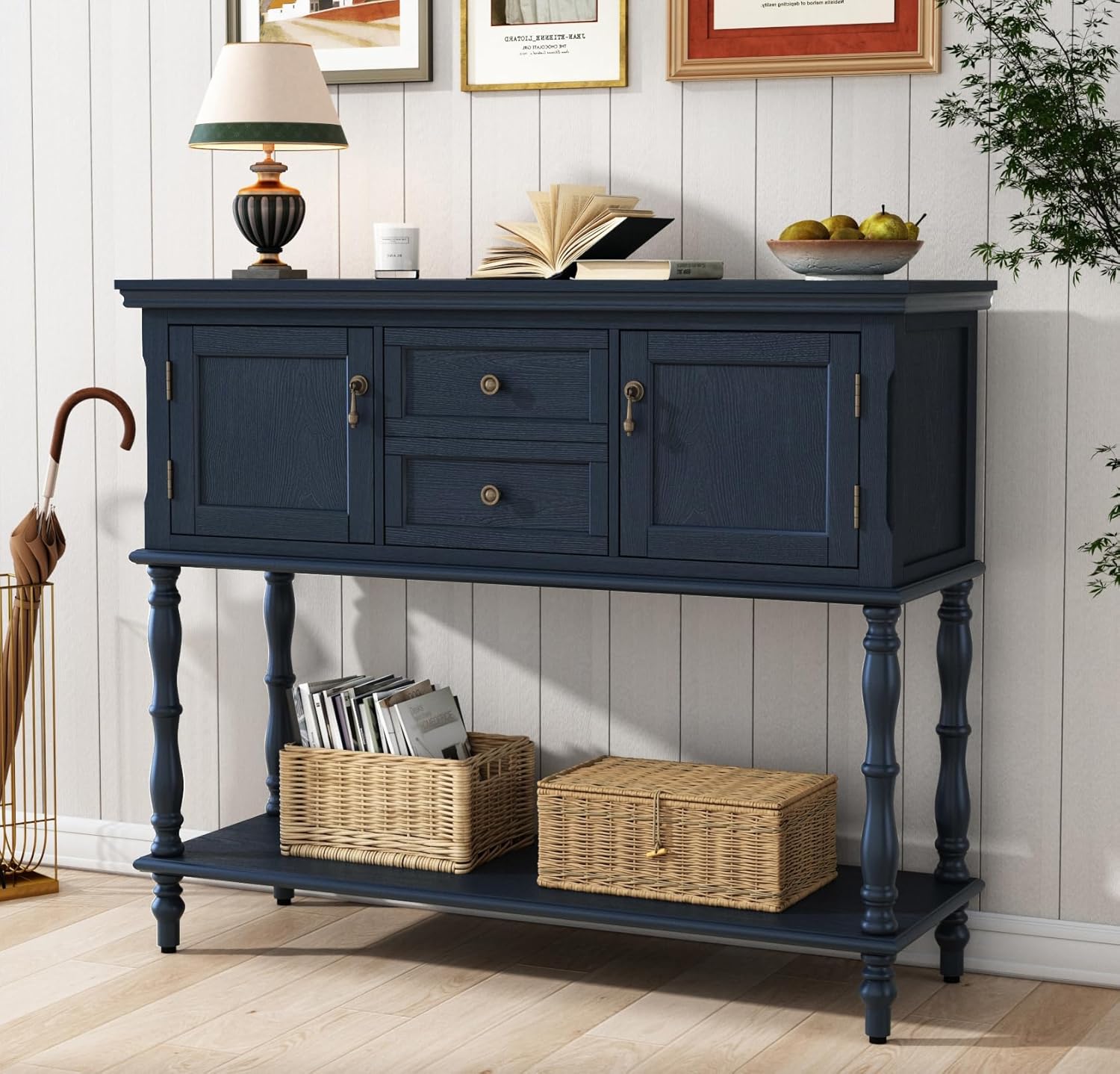 Retro Console Table with Drawers and Storage for Living Room