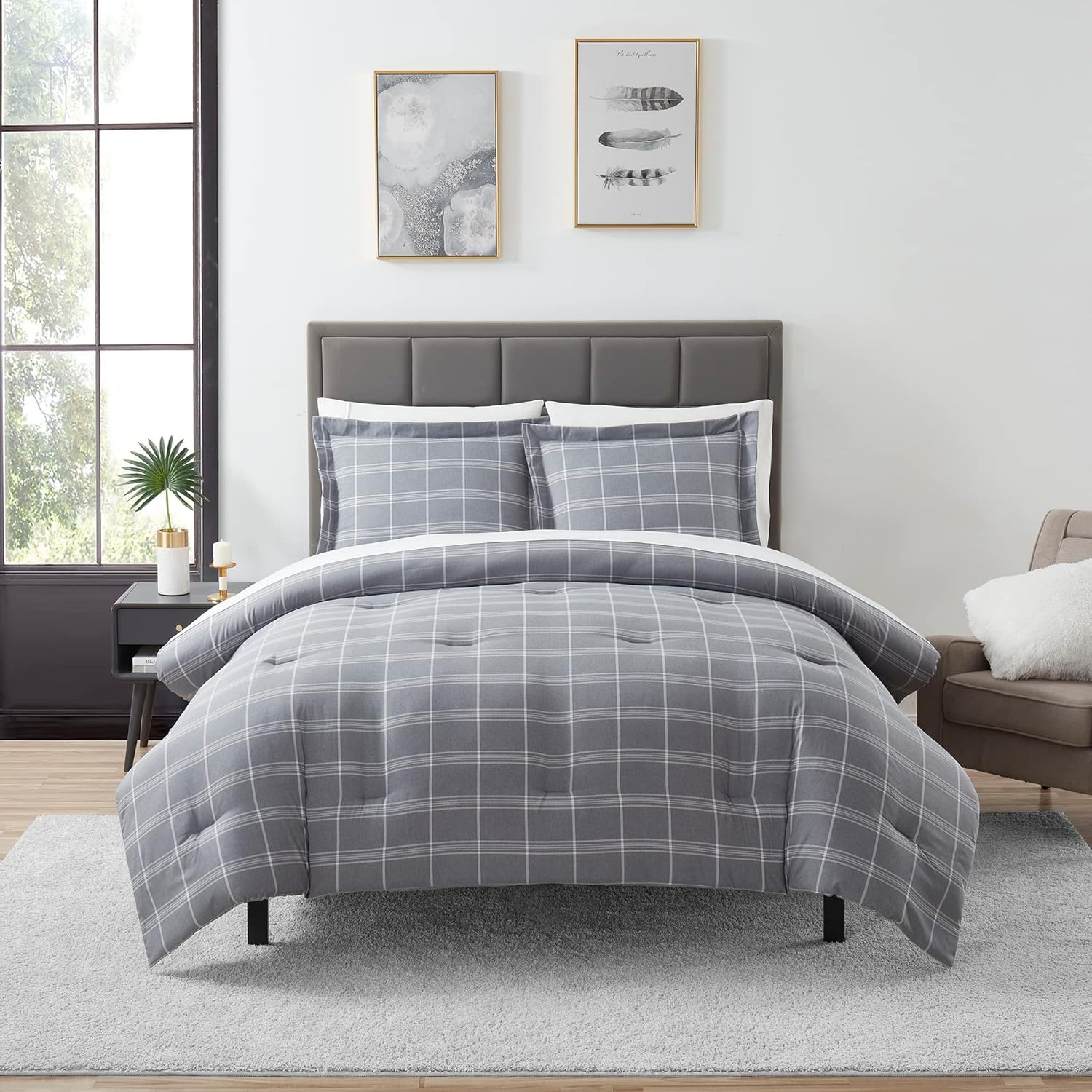 7 Piece Comforter Set Bag Solid Color All Season Soft Blanket