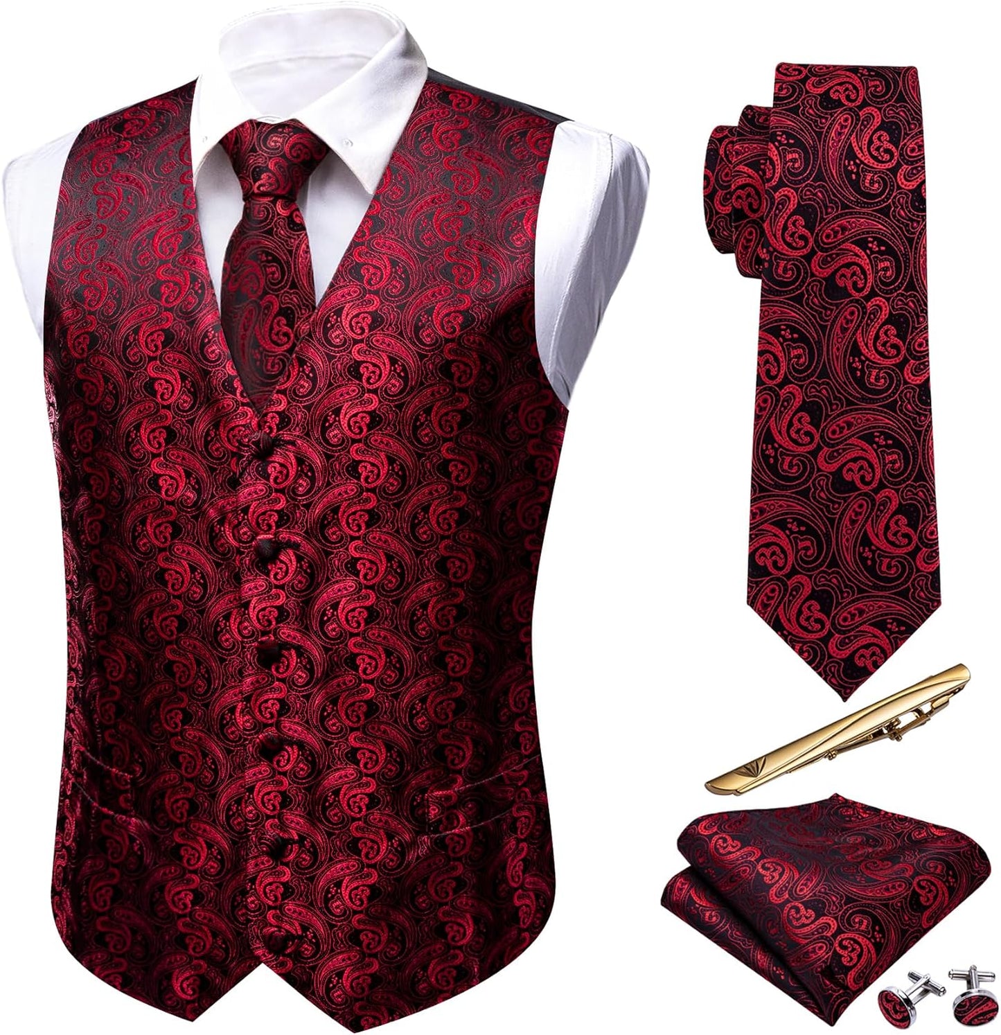 Barry.Wang Men's Suit Vest Set with Tie, Pocket Square & More