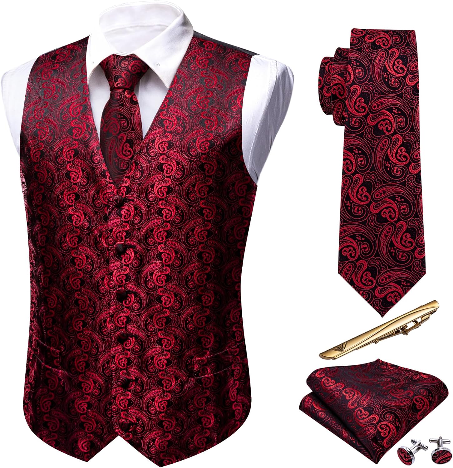 Barry.Wang Men's Suit Vest Set with Tie, Pocket Square & More