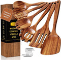 Wooden Spoons for Cooking 6PCS Teak Utensil Set - Durable Natural