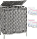 Laundry Hamper with Lid 112 L Handwoven Rattan Wicker - Large Dual