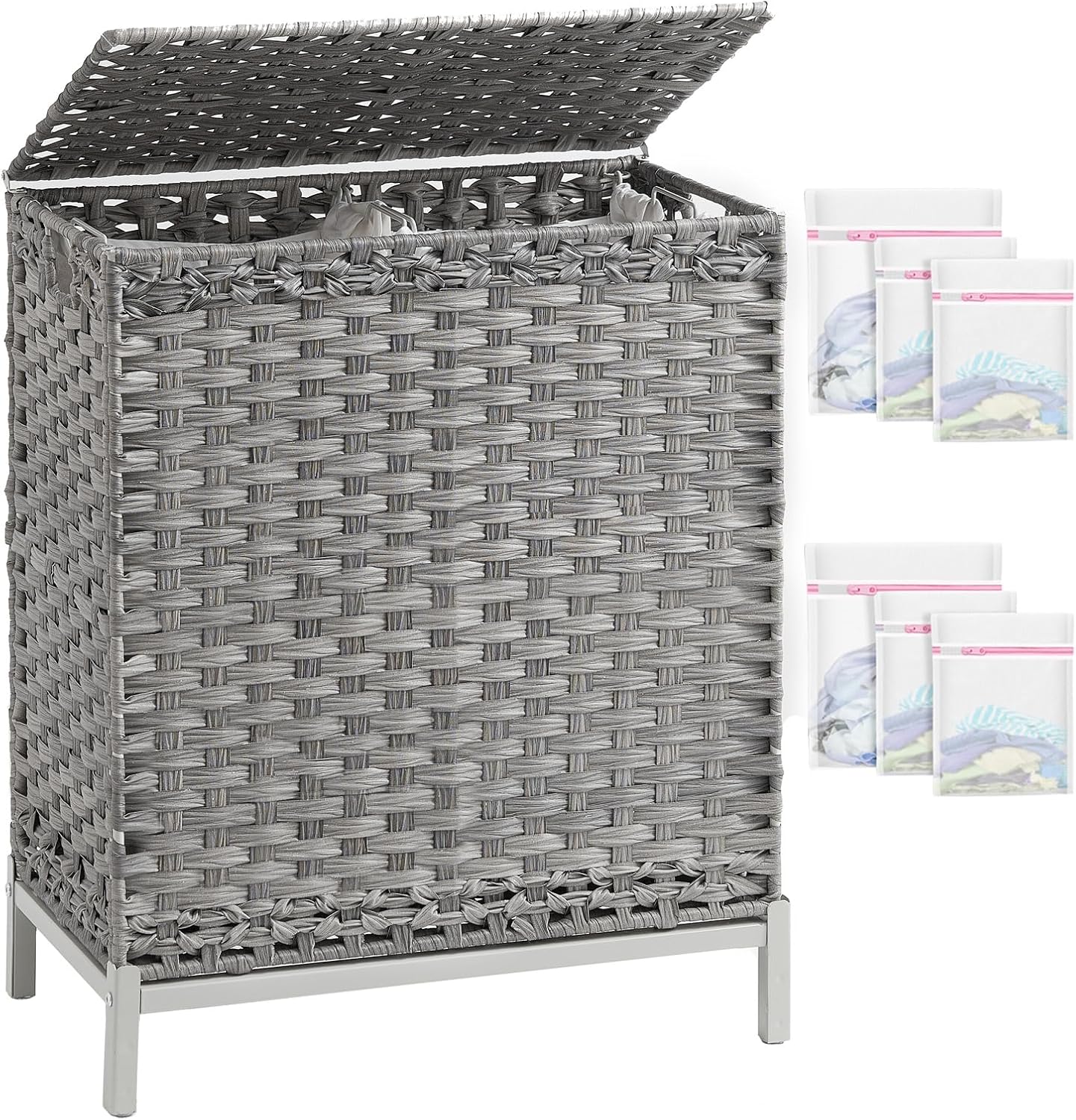 Handwoven Rattan Laundry Hamper with Lid and Removable Bags