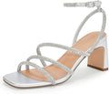 CosyFever Womens Rhinestone Sandals Square Toe 3in Block Heel