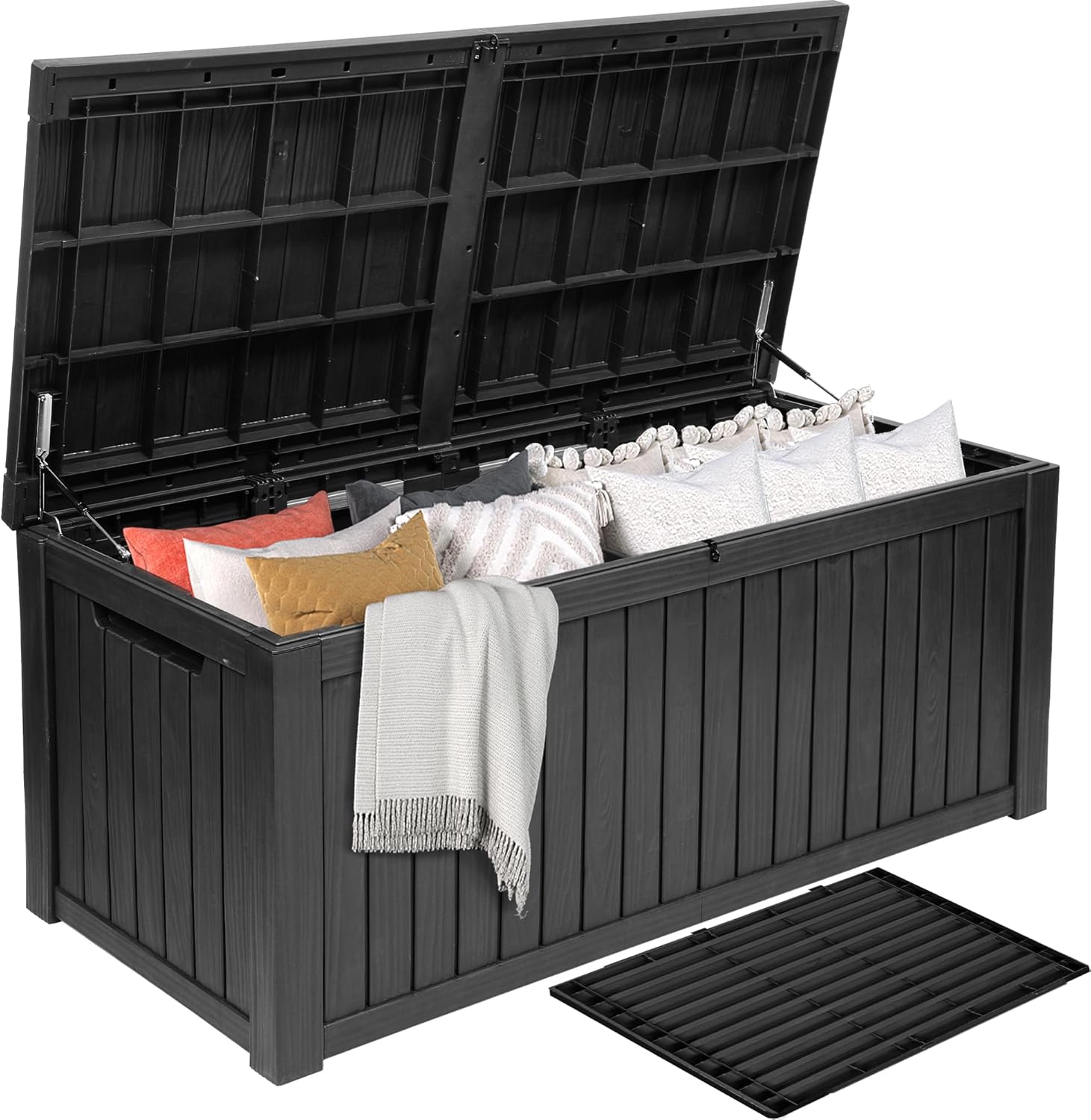 150 Gallon XL Deck Box with Divider & Lockable Lid for Storage