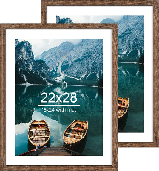 22x28 Rustic Brown Wood Frame Set of 2 for Pictures and Posters