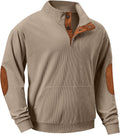 Mens Corduroy Quarter Button Pullover with Suede Patches - Warm