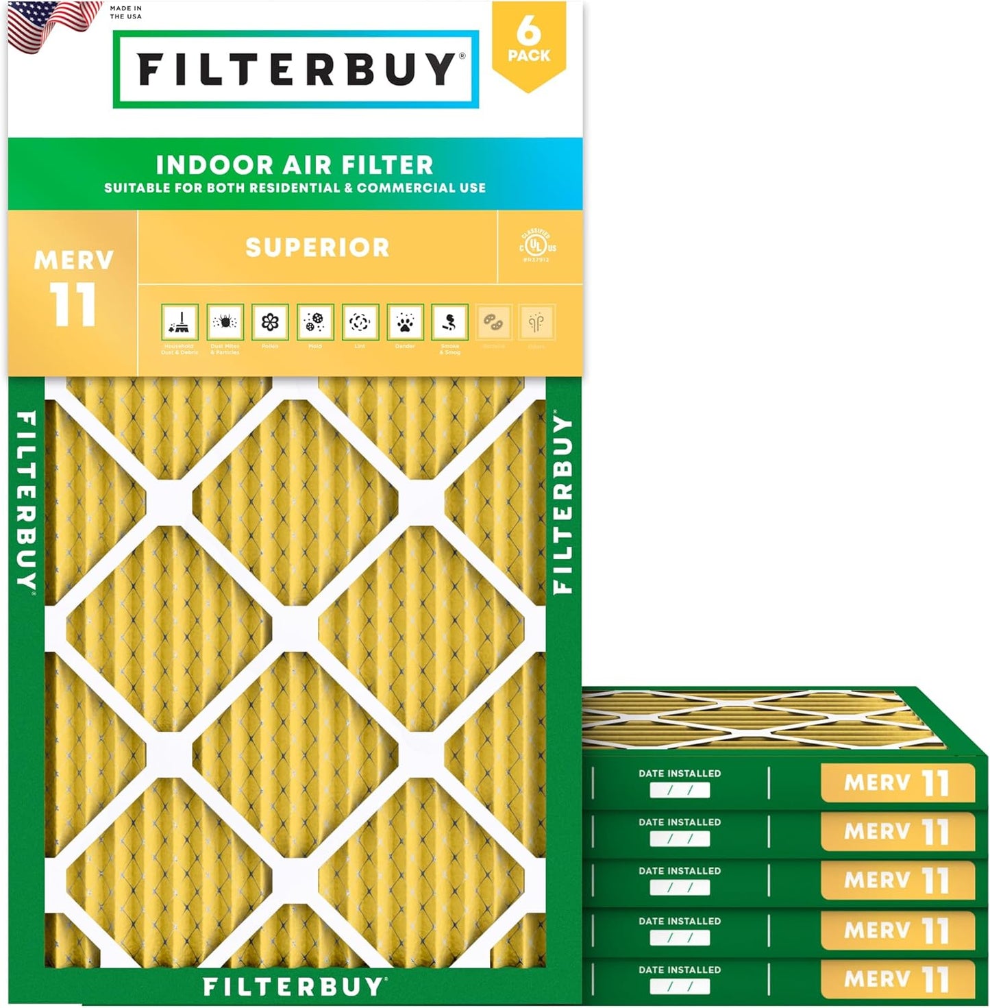 Filterbuy 10x25x1 Air Filter MERV 11 for Pet and Allergy Defense