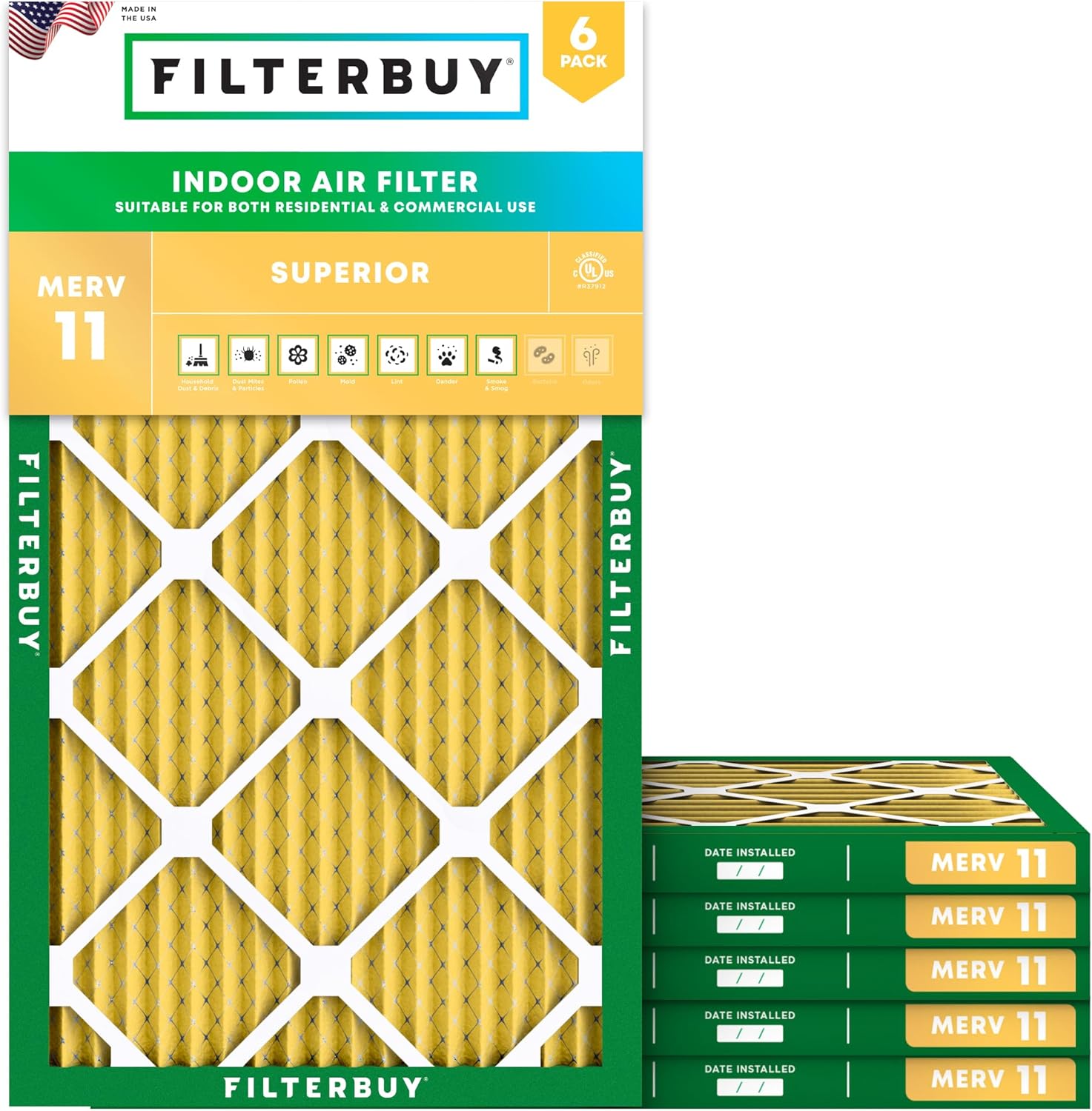 Filterbuy 10x25x1 Air Filter MERV 11 for Pet and Allergy Defense