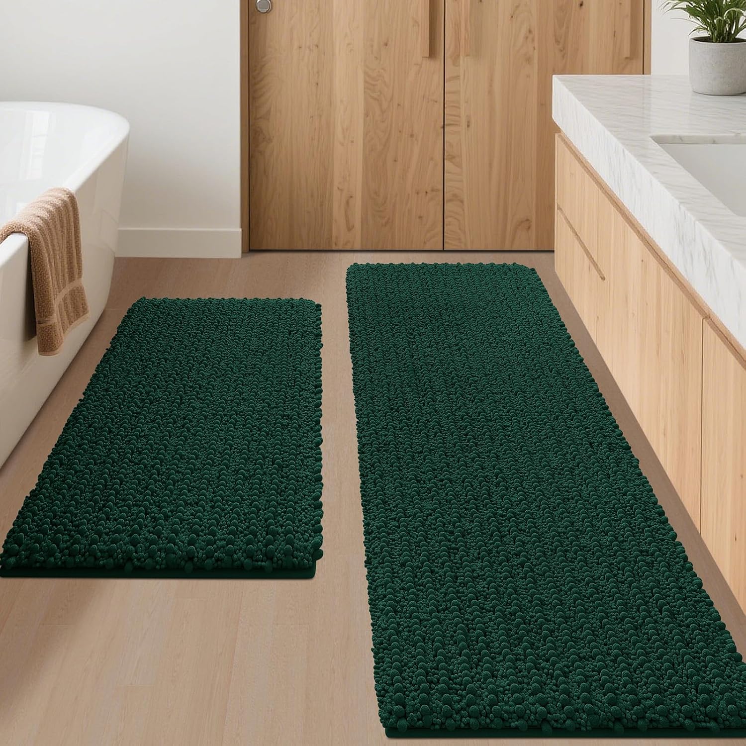 Luxury Deep Green Toilet Bathroom Rug Mat Set for Comfort