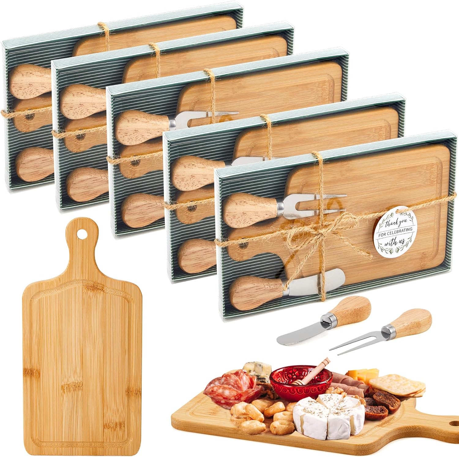 Bridal Baby Shower Cheese Prize Set with Wooden Boards & Knives