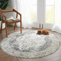 jinchan Round Rug 5ft Washable Area Rug - Vintage 5ft Round Grey