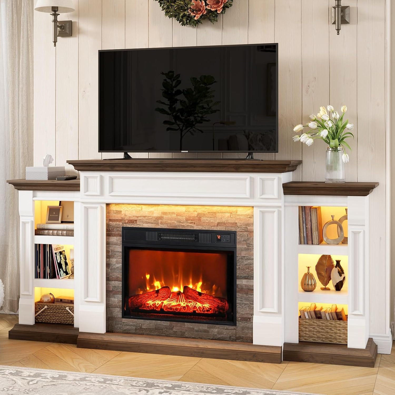 Naice 70 Electric Fireplace: Realistic Flames, LED Light