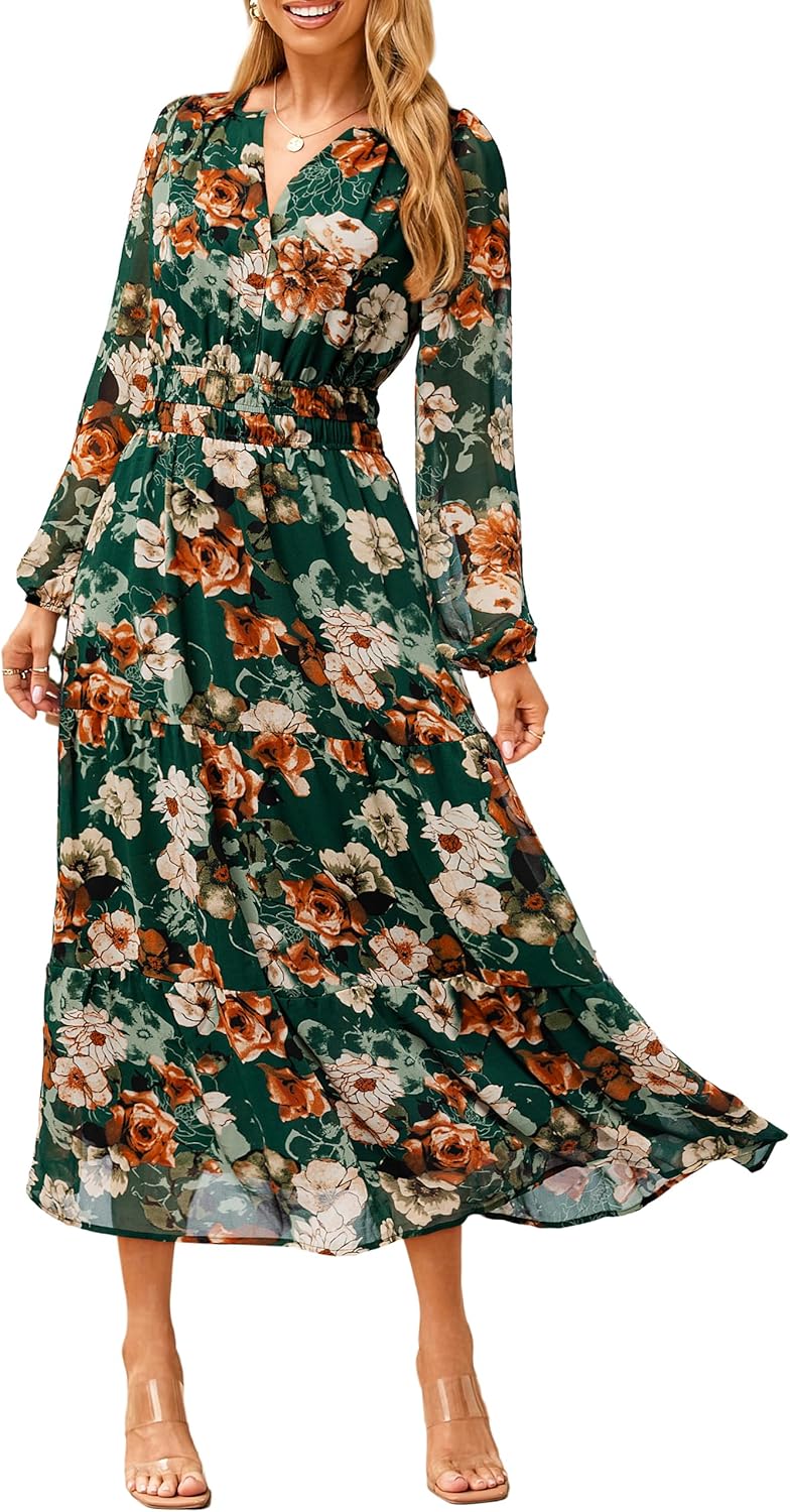 Simplee Women's Floral Boho Long Sleeve Maxi Dress for Weddings