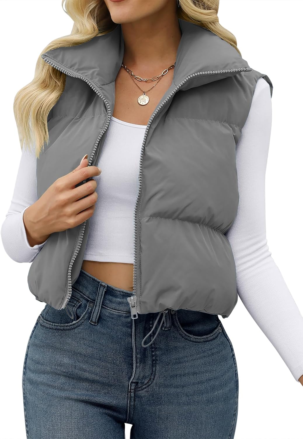 Women's Crop Puffer Vest Lightweight Sleeveless Jacket for Winter