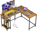 55 Inch L Shaped Gaming Desk with LED Lights & Power Outlets - Corner