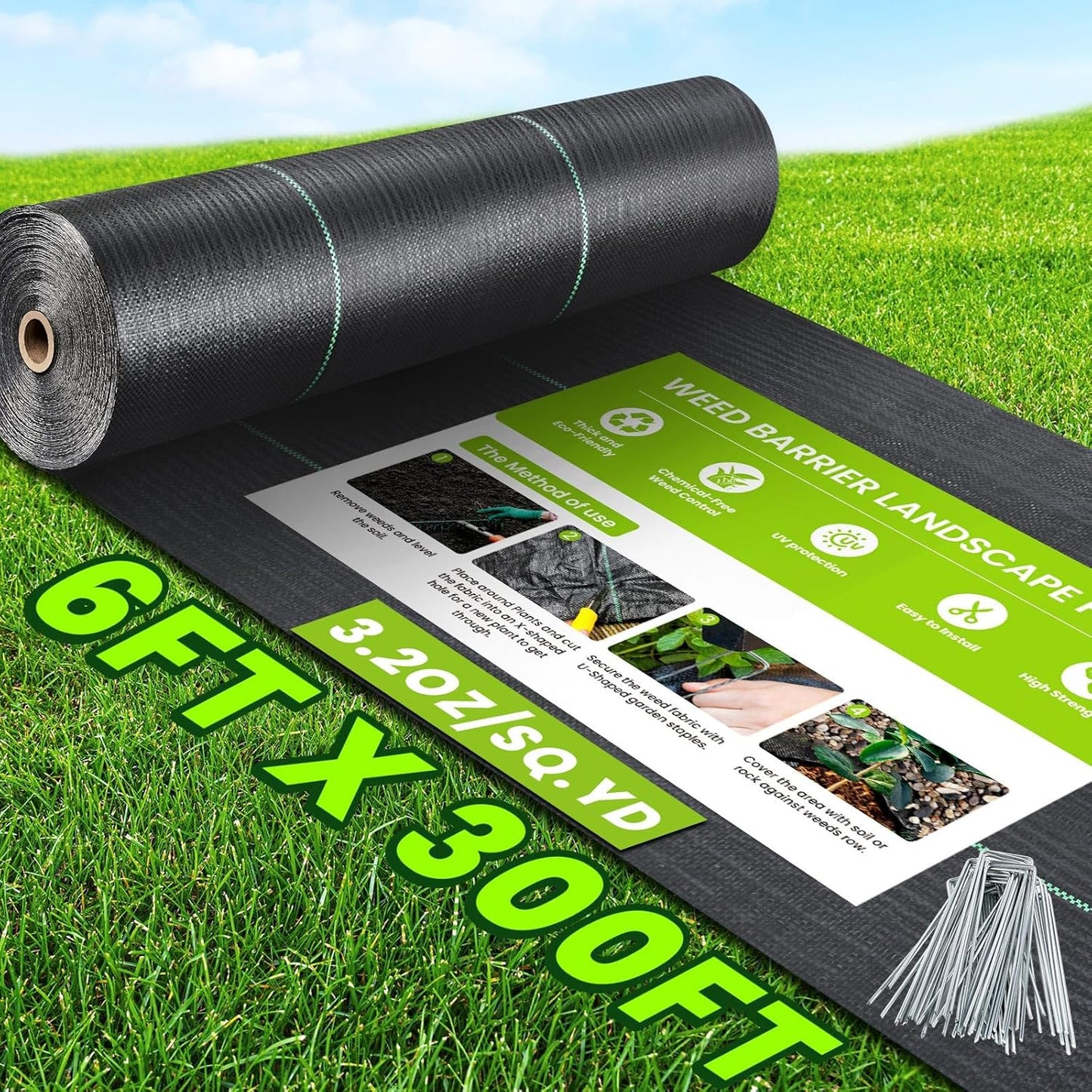 6x300FT Heavy Duty Weed Barrier Landscape Fabric for Gardening