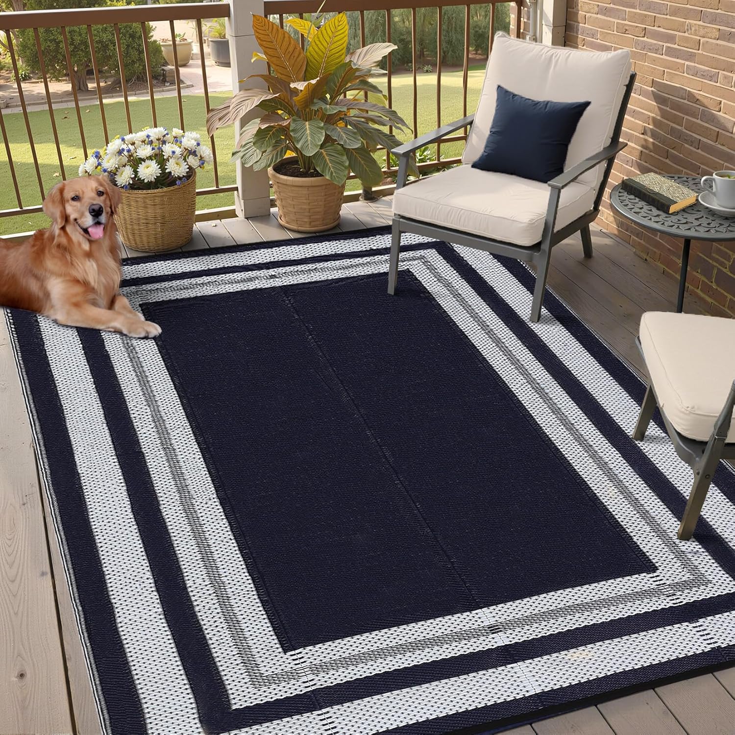 Outdoor Rug for Patio Plastic Straw Rug 9x12 Waterproof Mat
