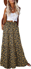 Womens High Waist Paisley Tie Maxi Skirt - Boho Pockets