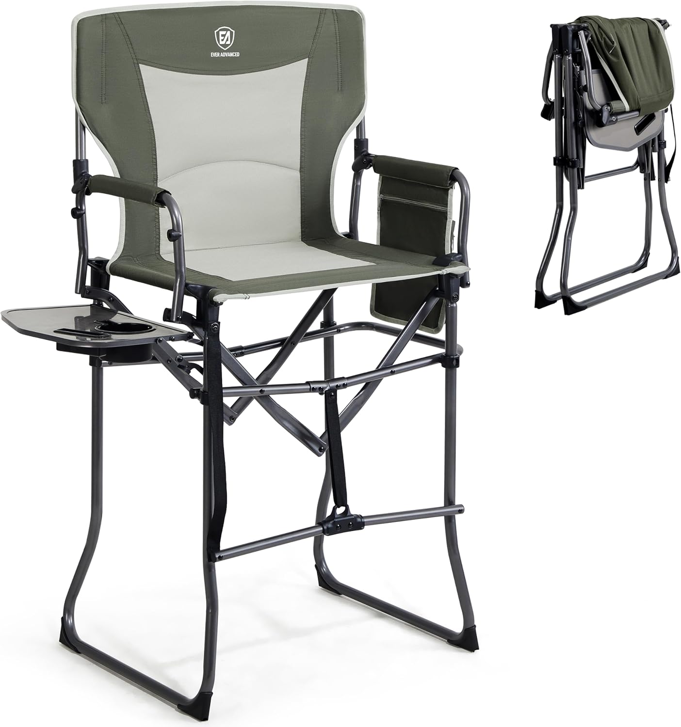 EVER ADVANCED Portable Tall Folding Camping Chair with Table
