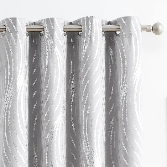 100% Blackout Curtains Grey and Silver Foil Pattern by Xwincel