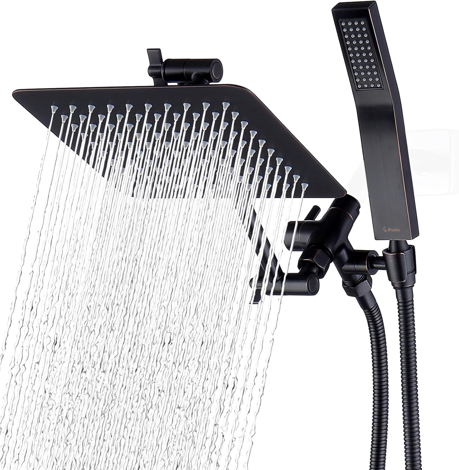 G-Promise All Metal 8 Inch Dual Square Shower Head Combo Upgrade