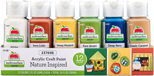 Apple Barrel 12-Color Acrylic Paint Set, Satin Finish