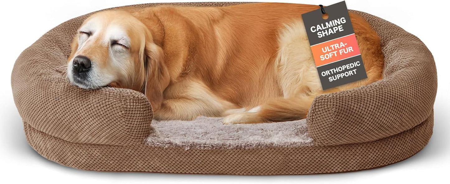 Anti Anxiety Dog Bed for Large Dogs with Cozy Bolstered Side