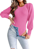 Long Puff Sleeve Sweaters for Women - Ribbed Bodysuit Pullover Women's