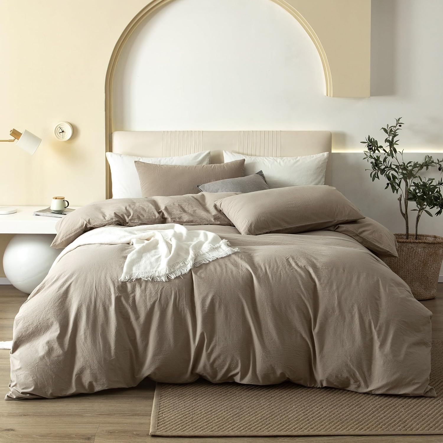 JIYUAN 100% Washed Cotton Duvet Cover Set for Cozy Bedding