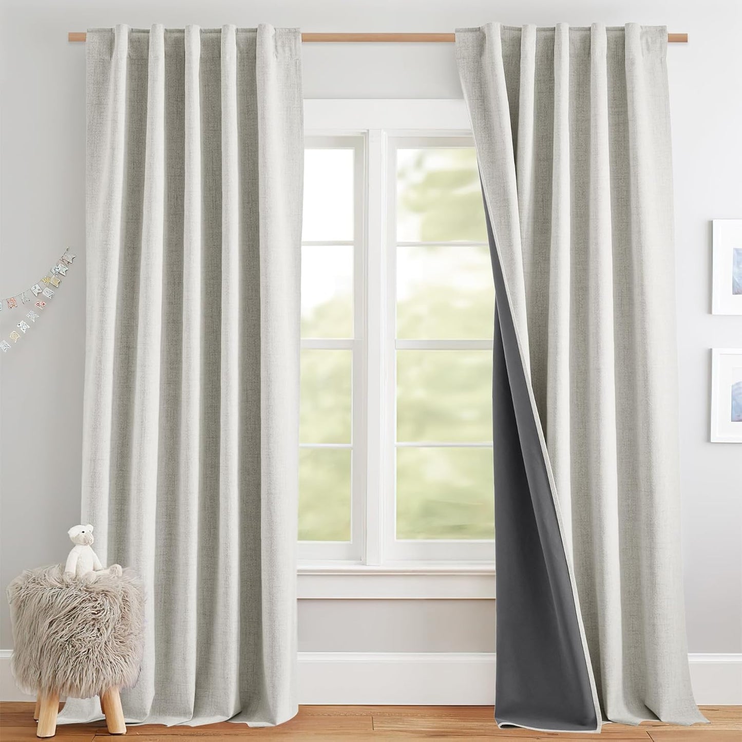 NICETOWN 100% Blackout Linen Curtains for Farmhouse Style Rooms
