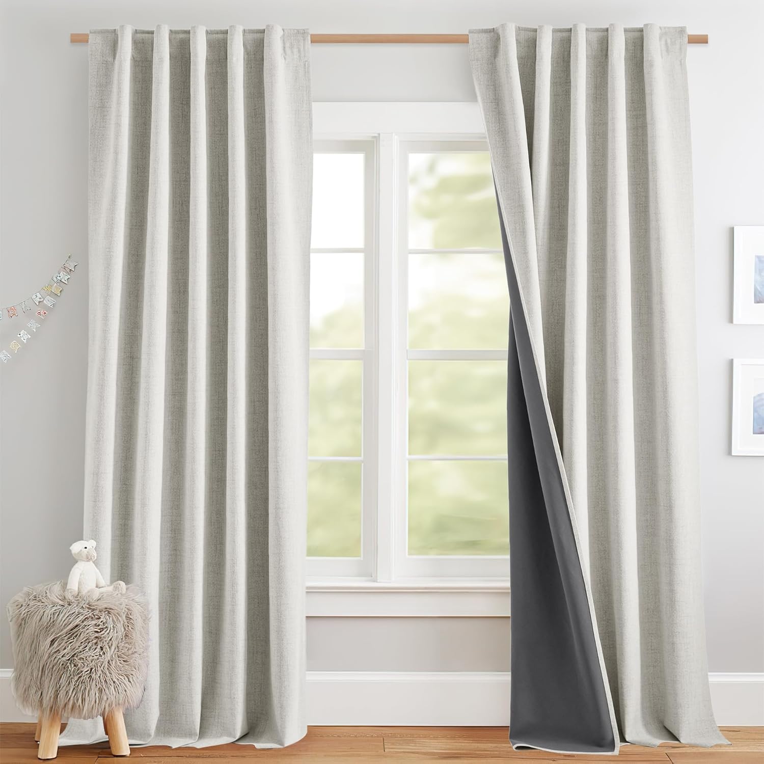 NICETOWN 100% Blackout Linen Curtains for Farmhouse Style Rooms