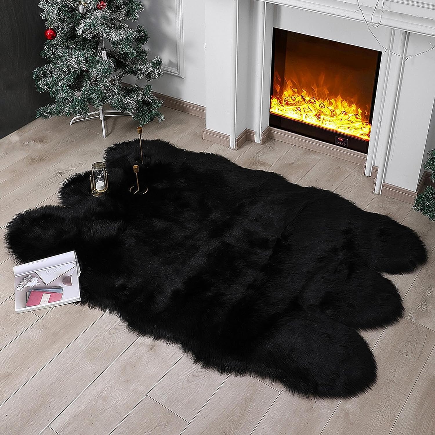 Faux Fur Rug Sheepskin Shag Fluffy Black 4x6 ft for Bedroom