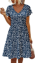Women's Casual Summer Dress with Pockets V Neck Ruffle Sleeve Dresses