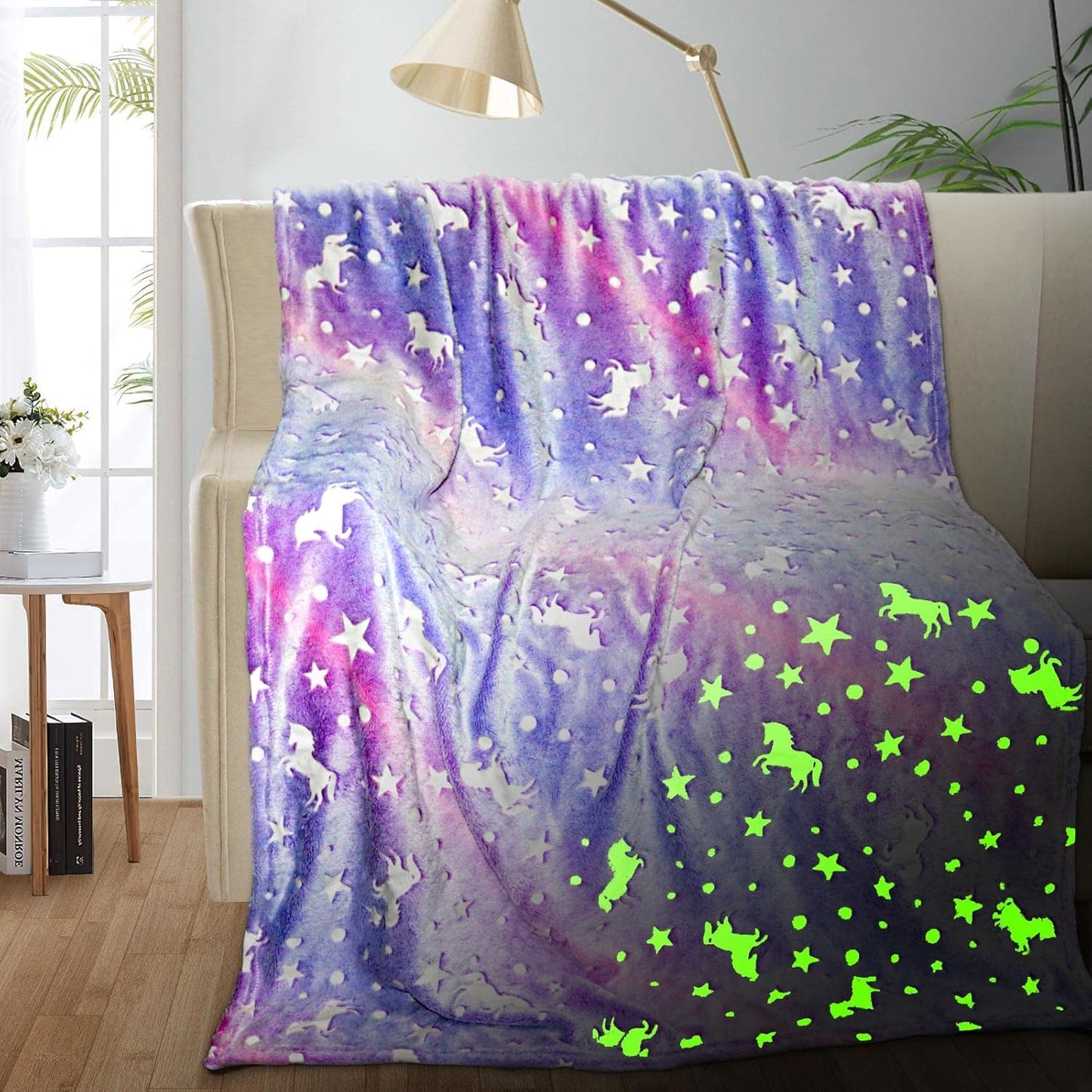 Personalized Unicorn Blanket for Girls, Glow in The Dark Fleece