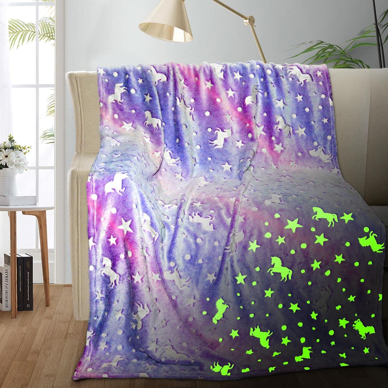 Personalized Unicorn Blanket for Girls, Glow in The Dark Fleece