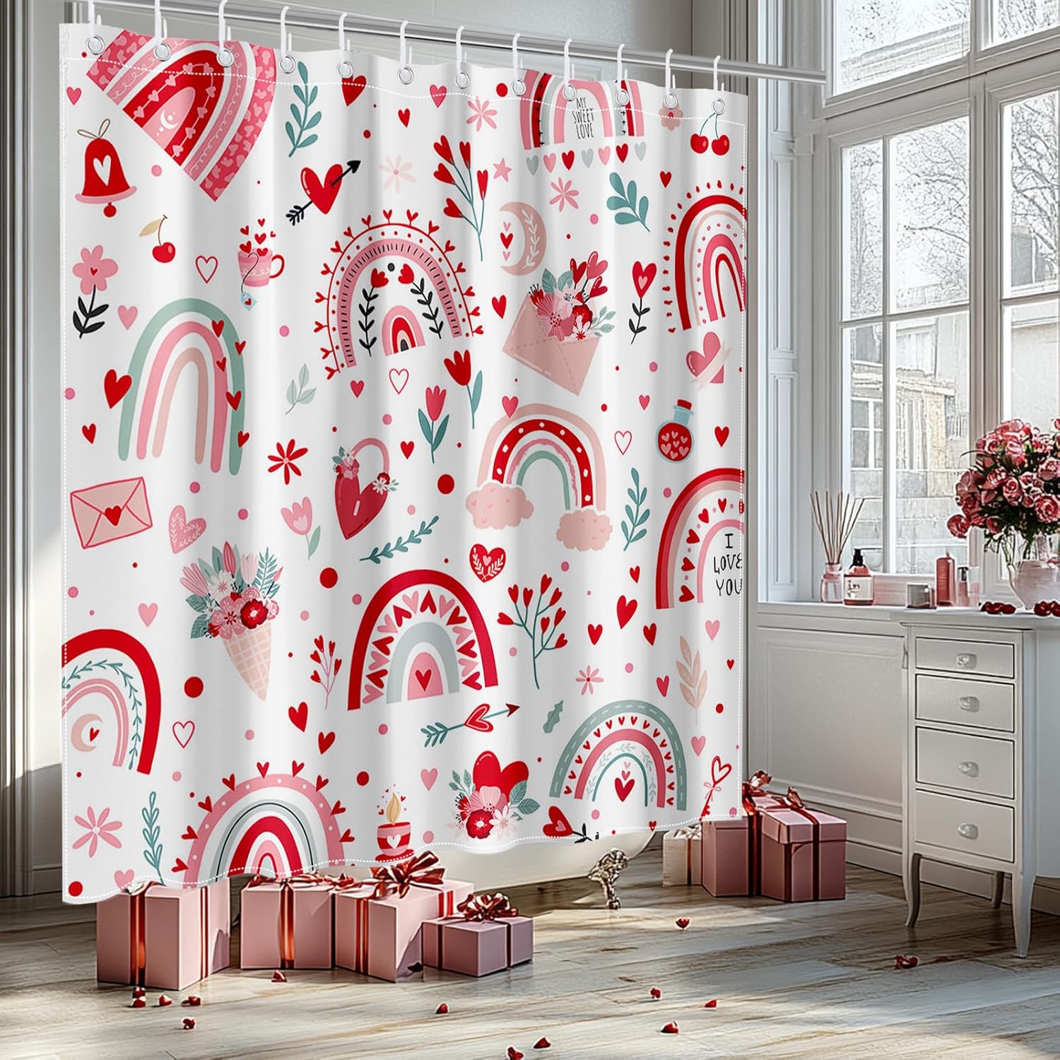 Valentine's Love Heart Shower Curtain 