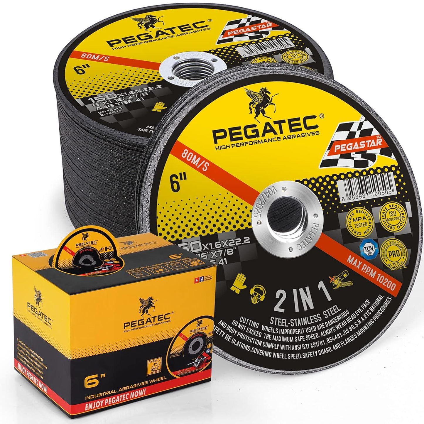 PEGATEC 6 Ultra Thin Cut Off Wheels - 100 Packs for Precision Metal Cutting