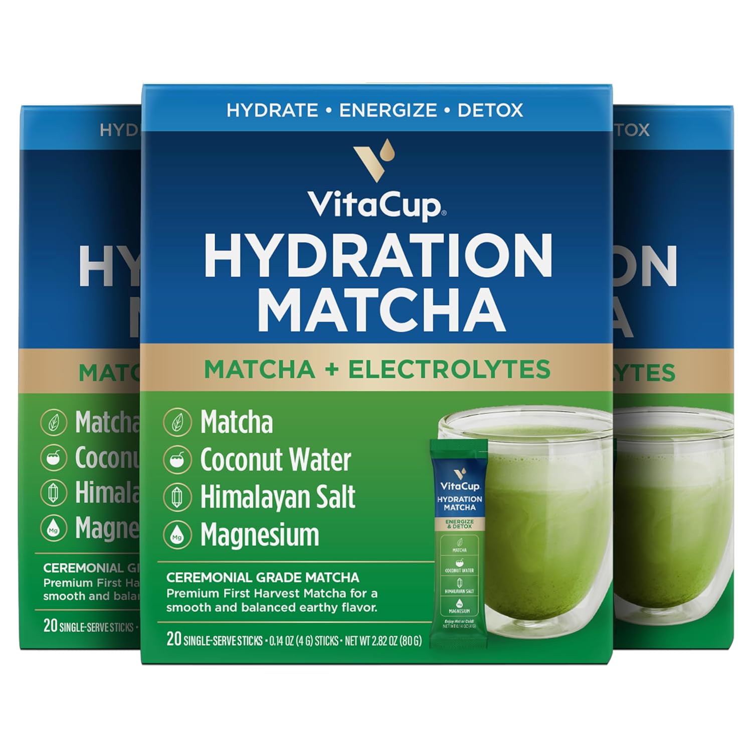 VitaCup Hydration Matcha Instant Packets for Natural Energy
