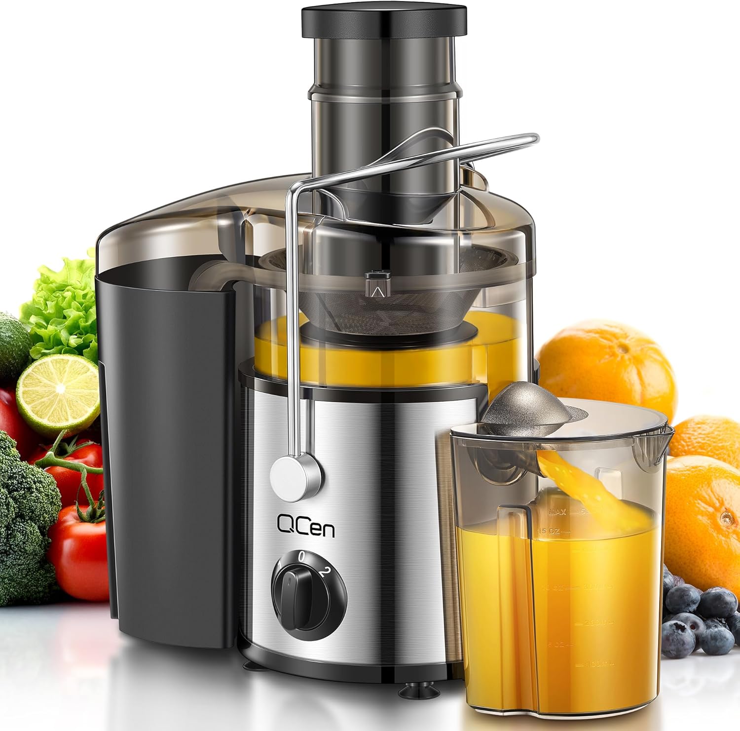 QCen Juicer Machine: 500W Centrifugal Juicer for Easy Juicing