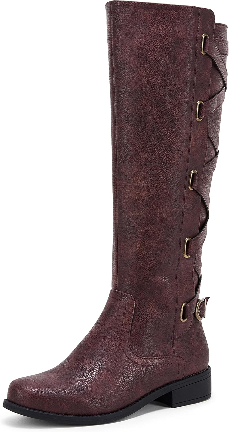 Stylish Womens Strappy Motorcycle Knee High Boots for Winter