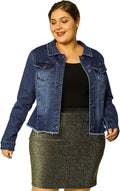 Plus Size Classic Washed Front Frayed Denim Jacket - Comfortable