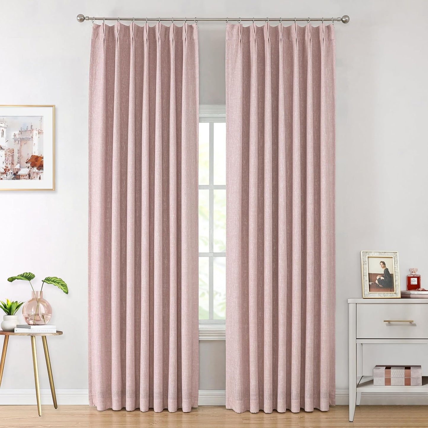 Pink Pinch Pleated Blackout Curtains for Girls Bedroom Decor