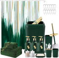 32PCS Bathroom Accessory Set Green Shower Curtain & Towel Set