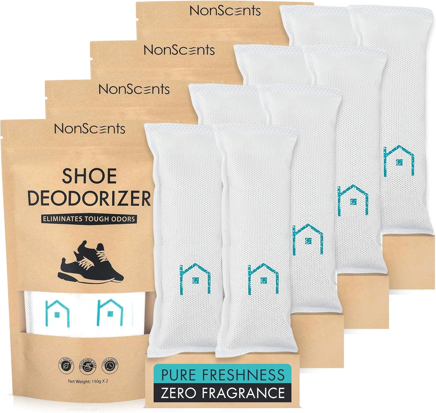 NonScents Shoe Deodorizer 4-Pack for Odor-Free Footwear