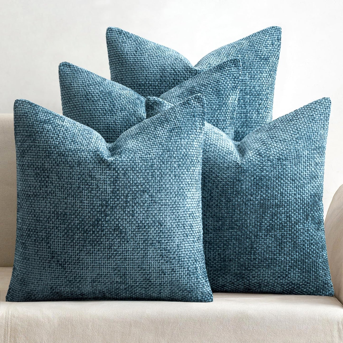MIULEE 20x20 Inch Smoke Blue Chenille Throw Pillow Covers Set