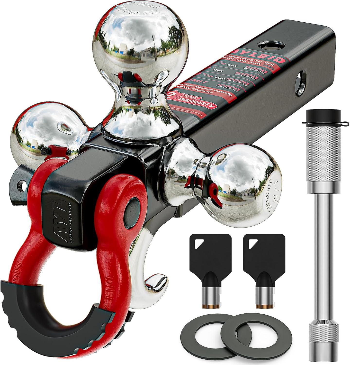 Ayleid Trailer Hitch Tri-Ball Mount with Rotatable Tow Shackle