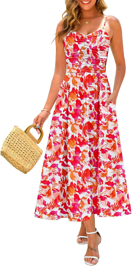 Annebouti Women 2025 Summer Floral Maxi Dress with Pockets